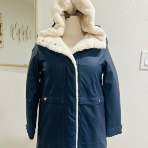 Zara Navy Blue Puffer Jacket with Cream Lining